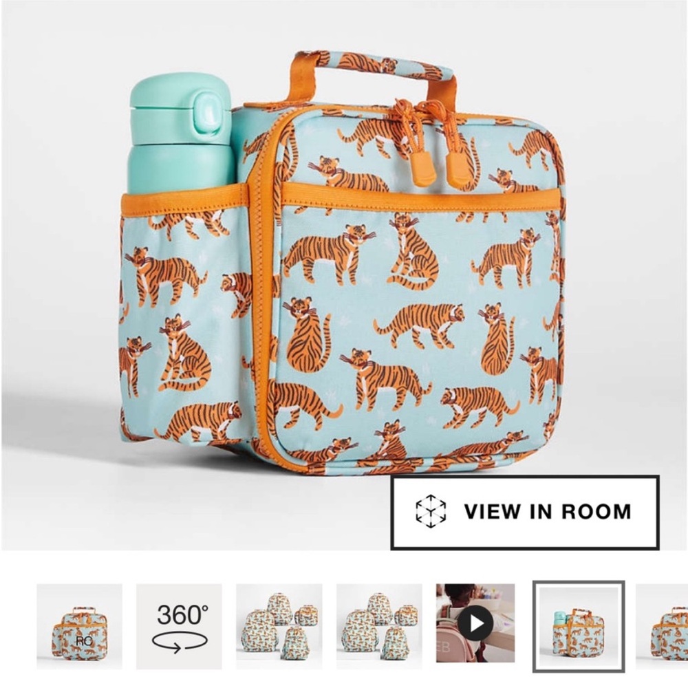 Crate&Barrel Kids Tiger Lunch Bag - Blue and Orange